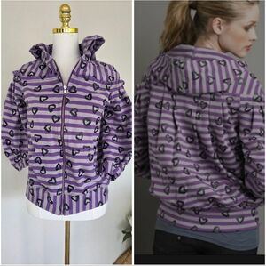 Marc by Marc Jacobs Heart Stripe Hoodie Y2K Purple Zip Jacket Size Large Euc